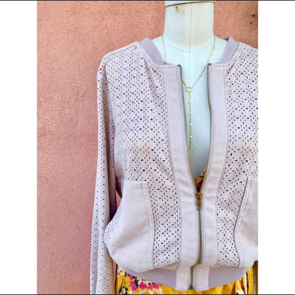 Faux Suede Perforated Bomber Jacket - Picture 5 of 5